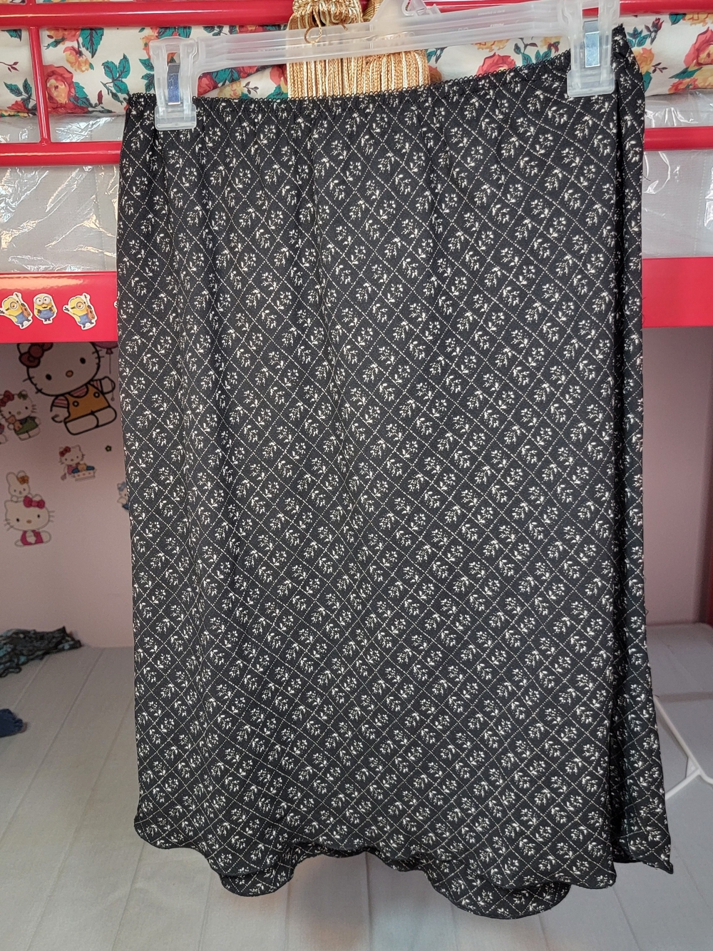 Norton McNaughton Black Midi Skirt with White Diamond Print Size PM